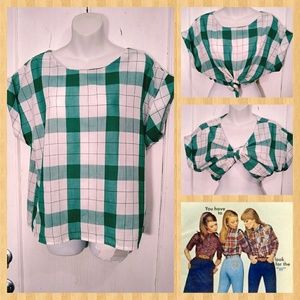 VTG 80s Wrangler Green/White Check Blouse Sz Large